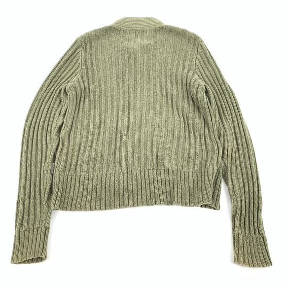Woolrich Chunky Ribbed Cable Knit Button Down Cardigan Sweater Large Light Green - Picture 2 of 7